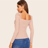 Summer Sexy Zip Back Puff Sleeve Slim Fitted Wrap Sweetheart Neck Blouse