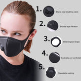 Unisex Sponge Dustproof PM2.5 Pollution Half Face Mouth Mask With Breath Valve Wide Straps Washable Reusable Muffle Respirator