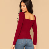 Summer Sexy Zip Back Puff Sleeve Slim Fitted Wrap Sweetheart Neck Blouse